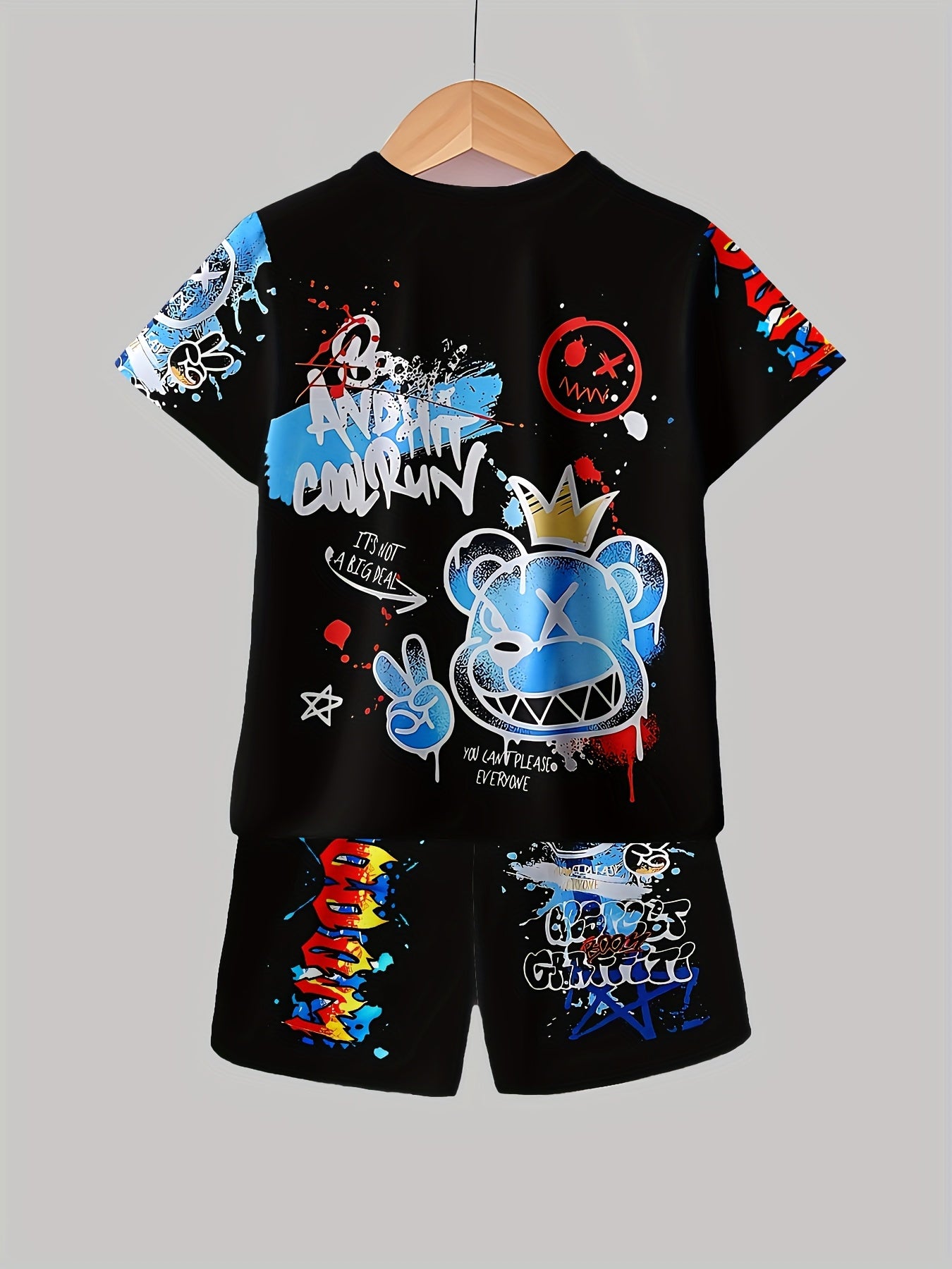 Boys' Fashion 3D Printed Casual Pullover Short Sleeve Shorts T-Shirt, Boys Outdoor T-Shirt Shorts Set, for Outdoor