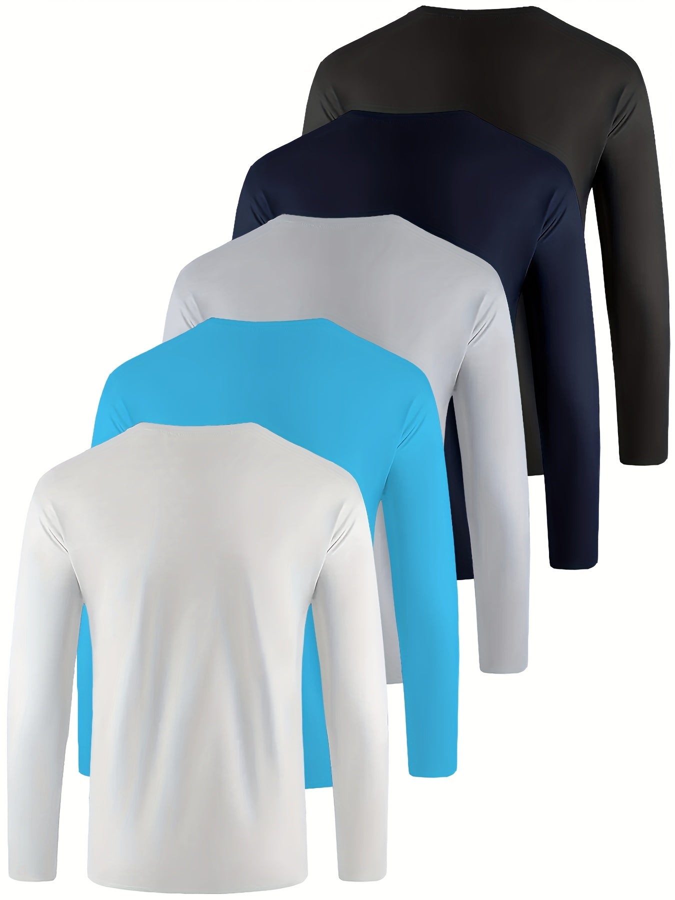 Kinglaman 5pcs Men'S Quick Dry Long Sleeve T-Shirts for Casual Workouts with Moisture-Wicking Performance