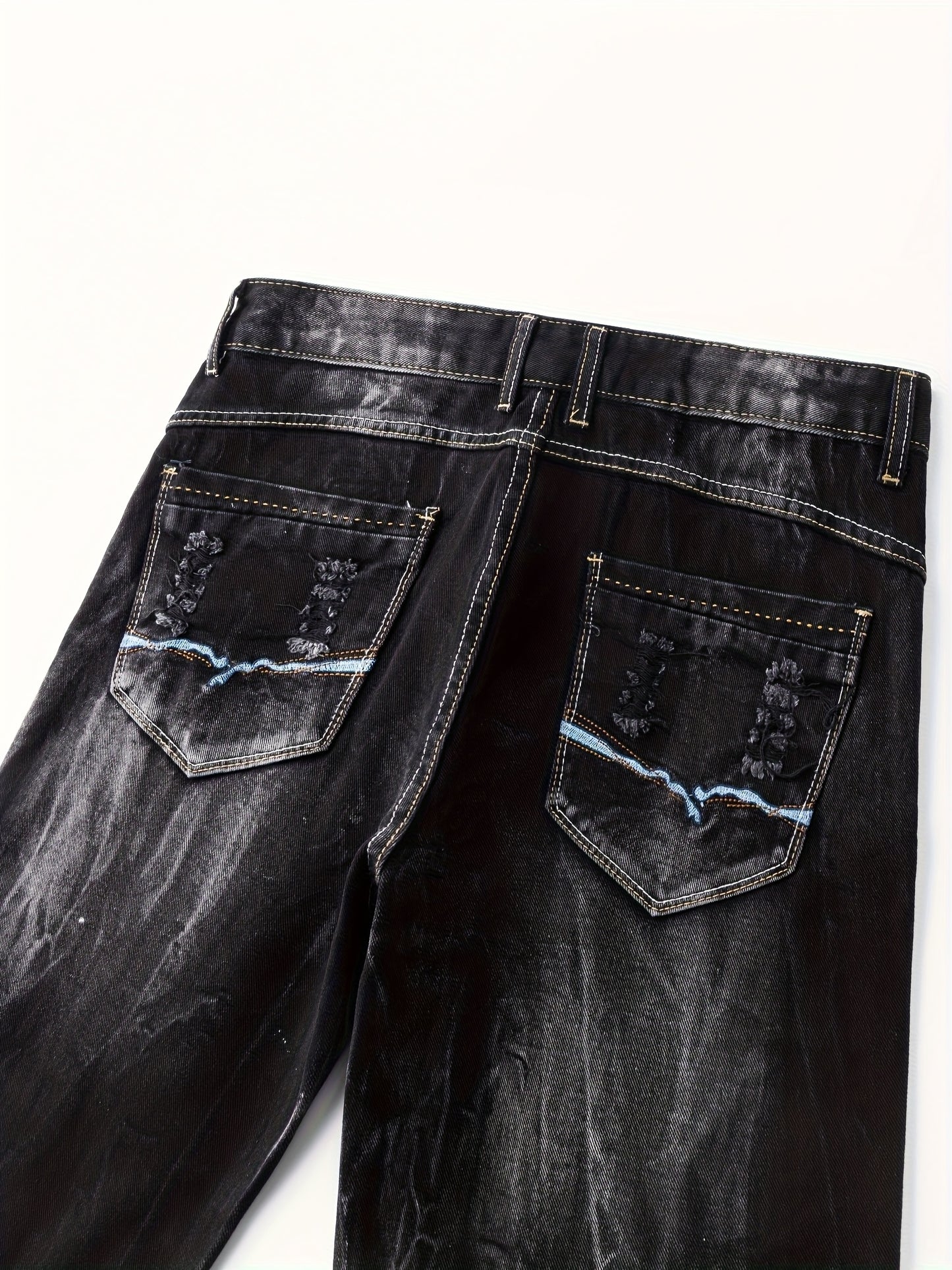 Stylish And Modern Water-Washed Ripped Denim Shorts for Men, Featuring Casual Straight Fit And Embroidered Patches, Perfect for Summer Wear