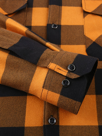 2025 New Men'S Checked Hooded Coat - Comfortable Fleece-Lined, Thick Casual Long Sleeve Top with Pockets, Black And Green Check Design, Ideal for Autumn/Winter, Suitable for Casual Or Professional Attire