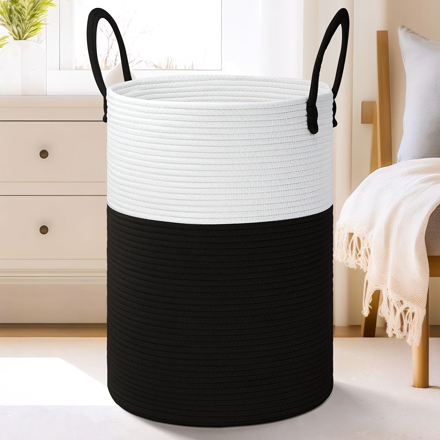 Collapsible Laundry Basket, Woven Rope Laundry Hamper, 12.15gal/15.85gal/ 21.13gal/26.42gal Laundry Bag For Decor Storage Of Dirty Clothes, And Blankets In Bathroom, Room And Living Room