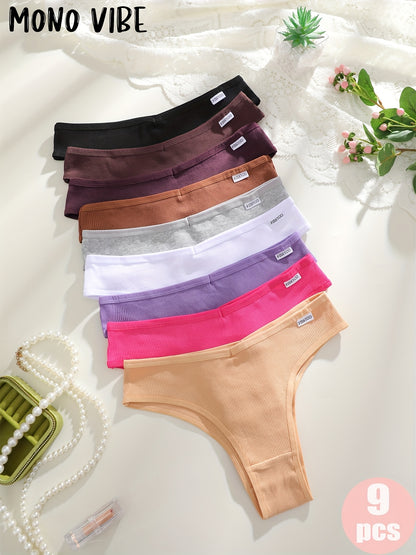 9pcs Women's Underwear Set, V-shaped Design, Underwear, Comfortable And Breathable, Soft And Comfortable, Elastic Fit, Simple Style, Opaque, Cute