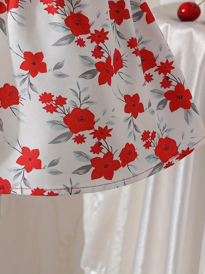 Girls' Dresses, Casual Girls' Dresses, Summer Frilly Printed Short-sleeved Dresses for Girls, Cute Girls' Dresses, Versatile, Fashionable, Cute And Casual Style, Suitable for Festivals And School Wear, Valentine's Day Gift, Girls' Birthday Gift