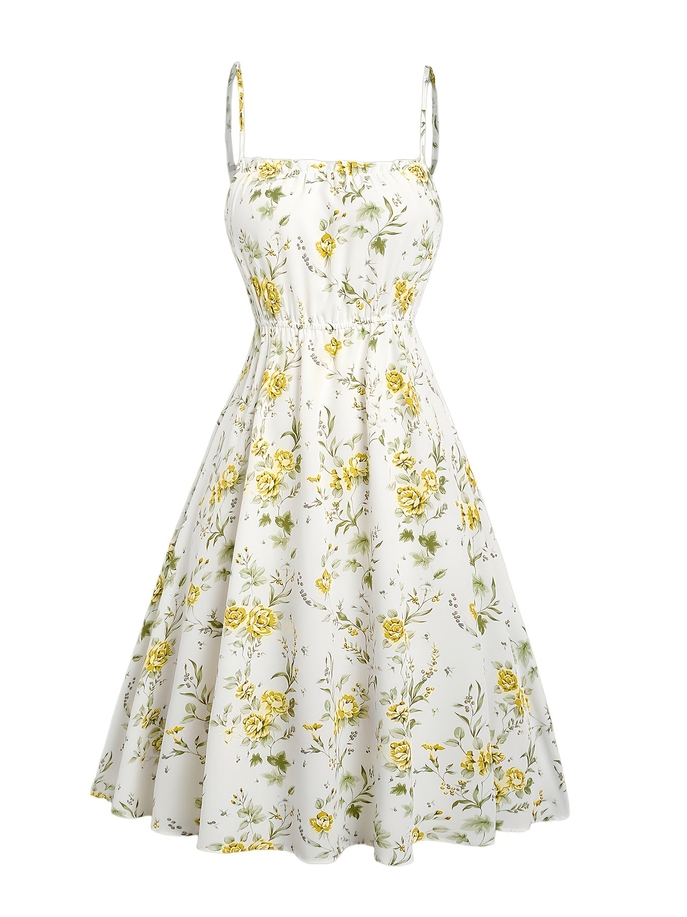 Floral Print Waisted Sleeveless Cami Dress And Solid Lace Up Short Sleeve Crop Top Set