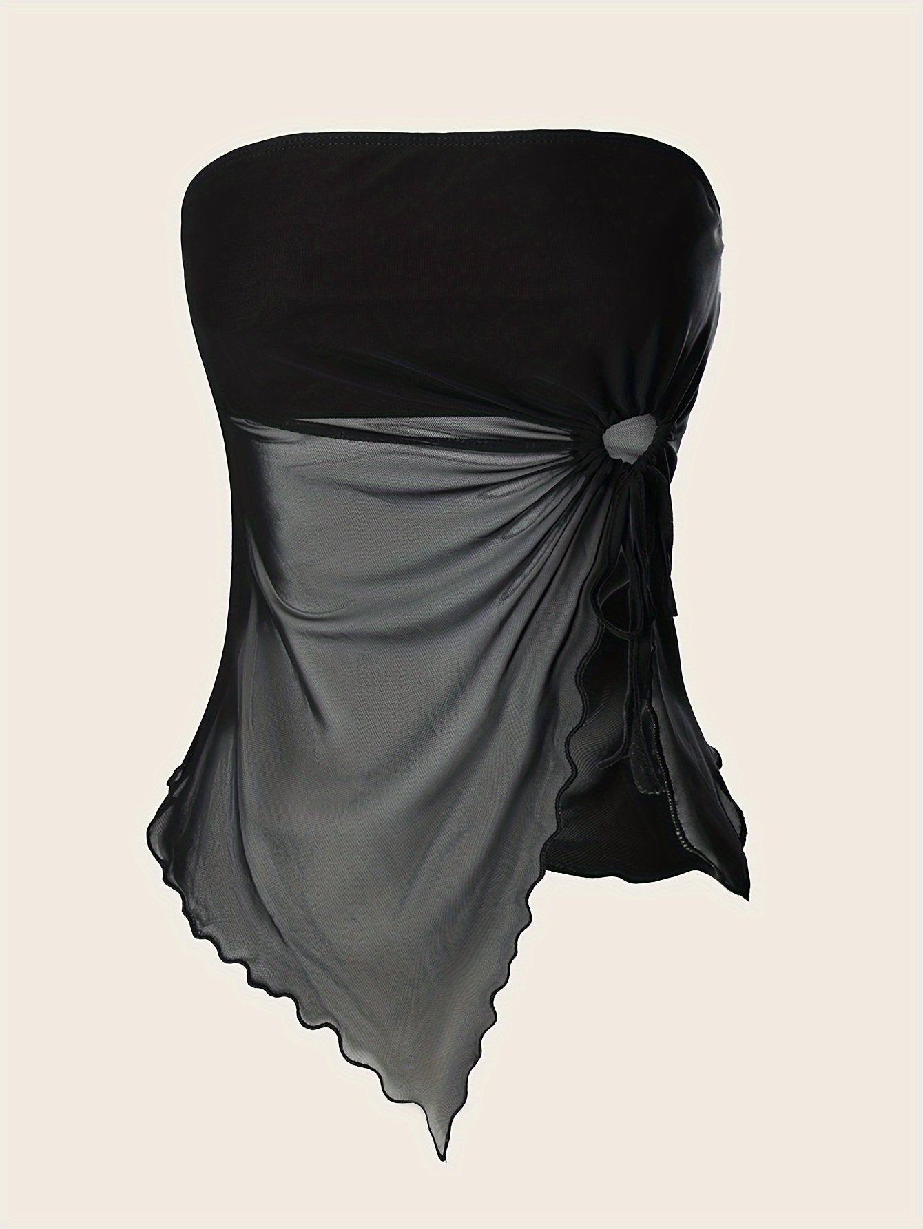 Popular Women's Solid Color Side Drawstring Asymmetric Hem Top 2-piece Set