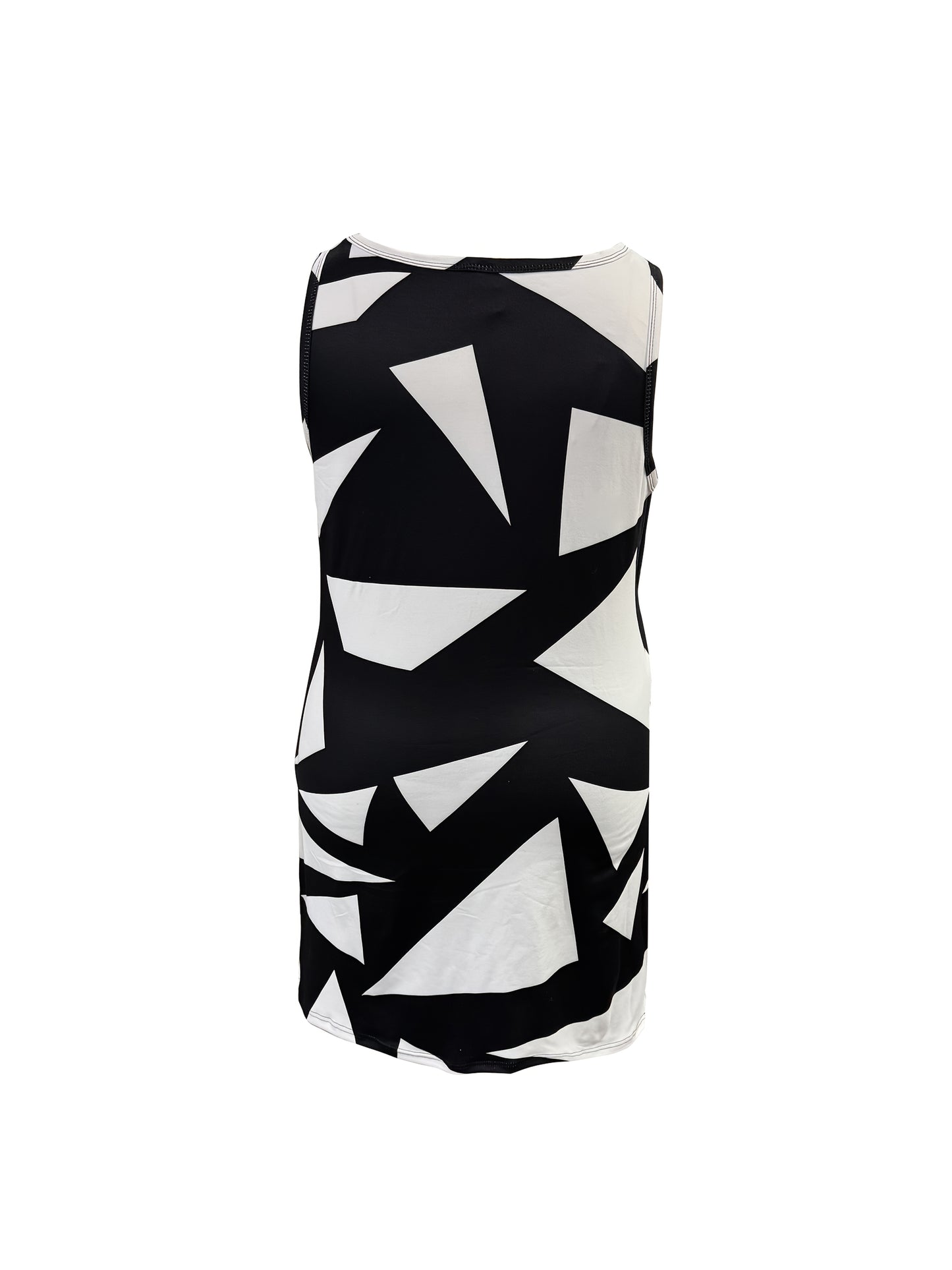 Two piece set of plus size Women's casual vest shorts, with a slit at the hem and geometric print printing