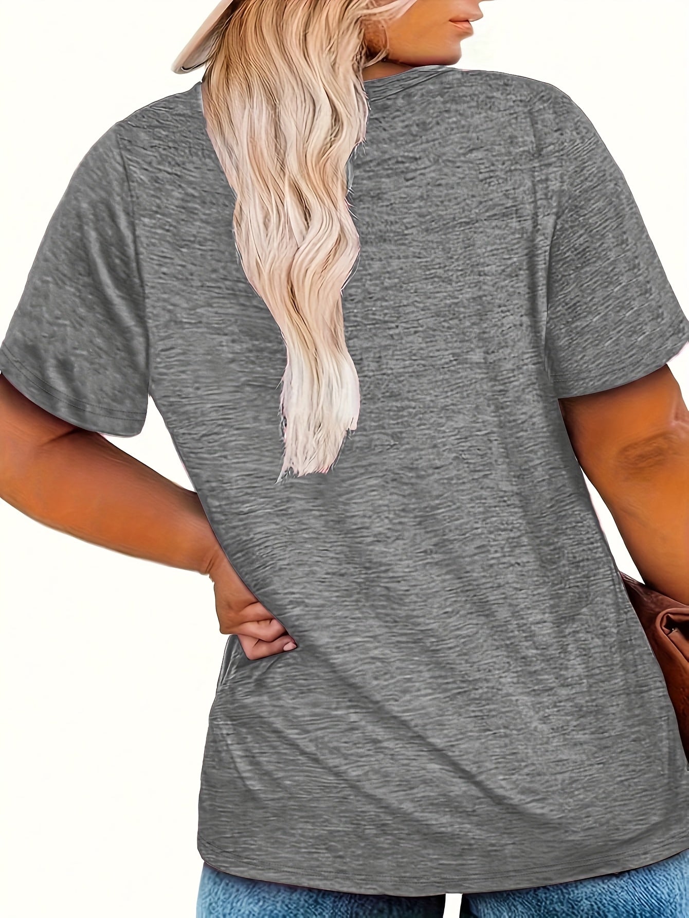 Plus Size - Plus Size - Plus Size Women'S Fashion Cute Cat Expression Print Loose Drop Shoulder Half Sleeve Shirt High Quality Women'S Top Casual V-Neck T-Shirt, Comfortable And Versatile Style for Spring, Summer, And Autumn, Retro Casual