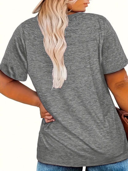 Plus Size - Plus Size - Plus Size Women'S Fashion Cute Cat Expression Print Loose Drop Shoulder Half Sleeve Shirt High Quality Women'S Top Casual V-Neck T-Shirt, Comfortable And Versatile Style for Spring, Summer, And Autumn, Retro Casual