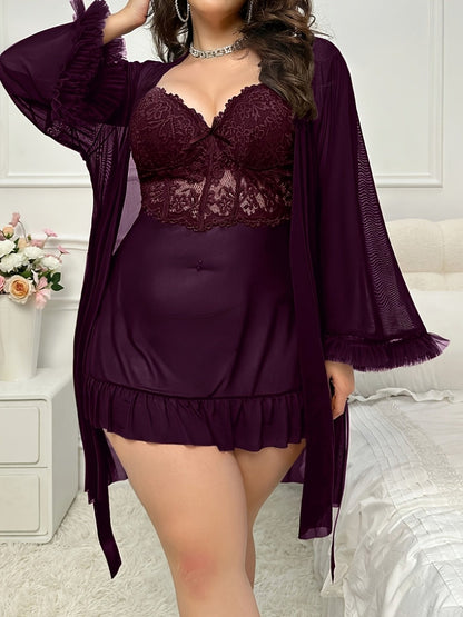 Women's Lace Pajama Set - 2-Piece Lace Plus Size Comfort