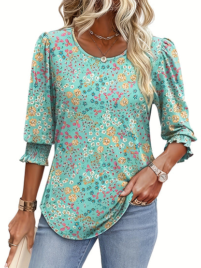 2025 Fashion for Women: Elegant Casual 3/4 Sleeve Top Coat with Pleated Cuffs And Round Neck from Europe And The United States