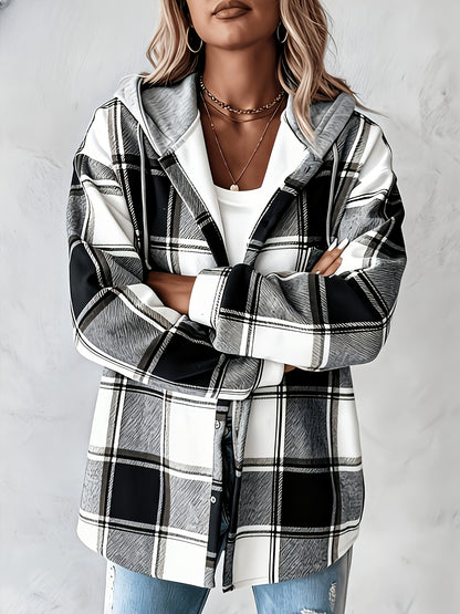 Summer Women'S Retro Checkered Hooded Jacket - Button Long Sleeve, Lightweight And Breathable Layered All Year Round Suitable for Casual And Daily Wear, Women'S Clothing Sportswear Women'S Top Suitable for Women'S Hot Wear