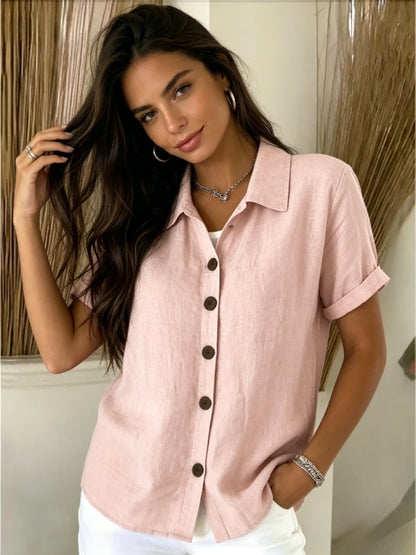 [Casual Loose Fit Blouse] Women's Collared Short Sleeve Button Shirt Casual Loose Fit Fashion Blouse for Ladies Spring Summer Daily Wear Office Work Vacation Beach Streetwear Weekend Holiday Travel Outfit Trendy Female Casual Attire Casual Tops