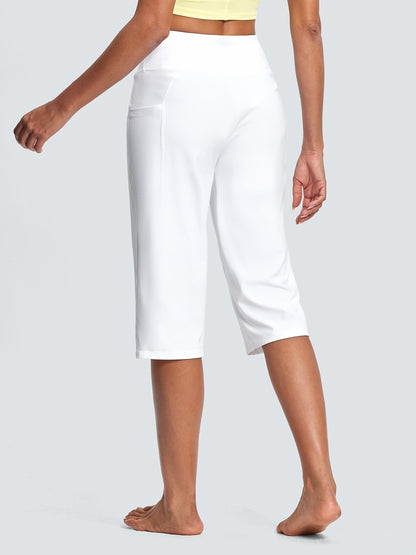 18-Inch Capri Trousers for Women Featuring a High Waist, Pockets, Tummy Control, And a Loose Straight Leg Design Suitable for Workouts And