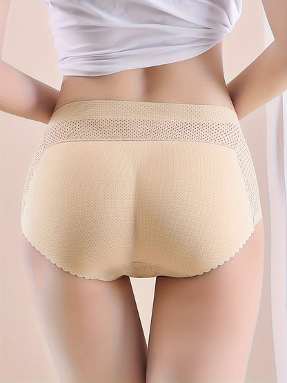 2pcs Solid Fake Butt Padded Seamless Shaping Panties with Scallop Trim, Comfy & Breathable Butt Lifting Panties, Women's Underwear & Shapewear