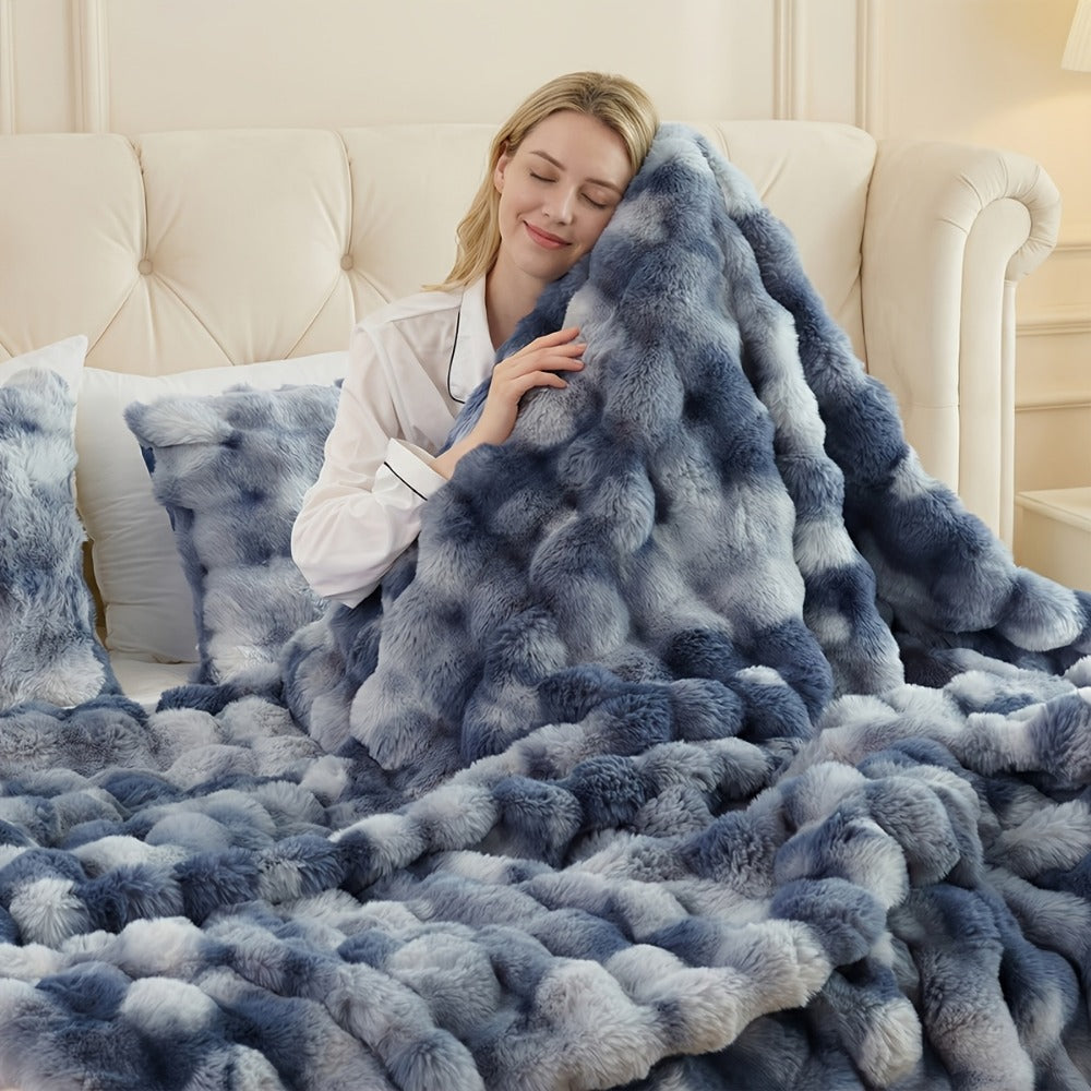 3D Faux Rabbit Fur Fleece Blanket - Double-Sided All-Season Throw