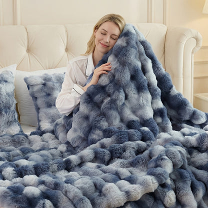 3D Faux Rabbit Fur Fleece Blanket - Double-Sided All-Season Throw