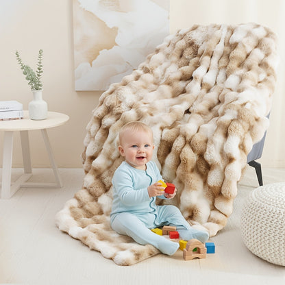 3D Faux Rabbit Fur Fleece Blanket - Double-Sided All-Season Throw