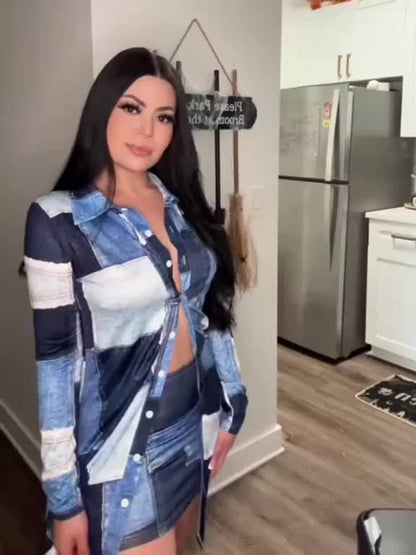 Casual Plaid Print Two-piece Skirt Set, Button Front Lapel Neck Blouse & Skinny Skirt Outfits - Women's Clothing -  Stylish & Comfortable - Perfect for Casual Occasions - Ideal Gift for Women