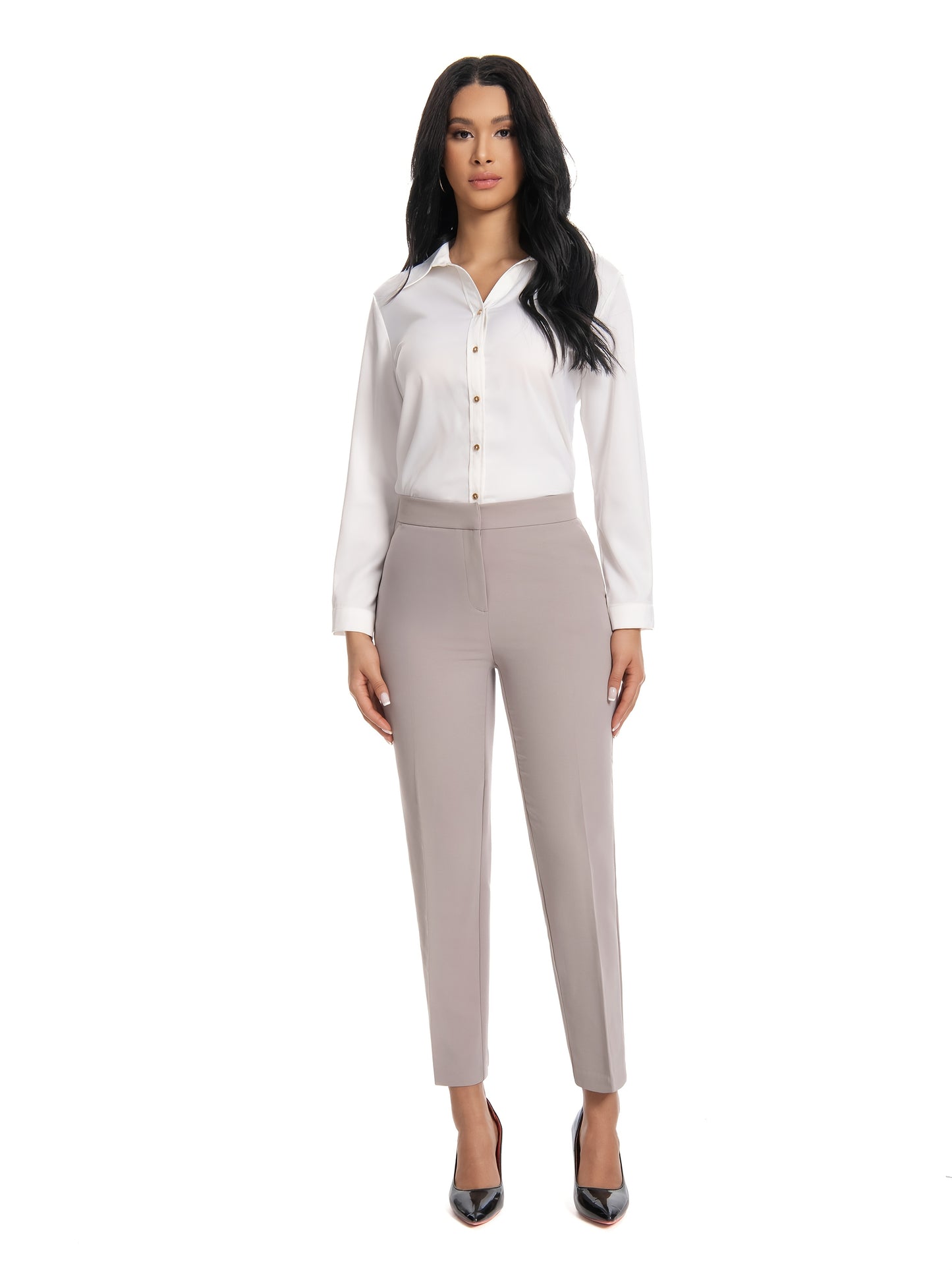 Women'S Mid Waisted Slim Fit Ankle Length Stretch Trousers Vibrant Red High Stretch Fabric with Pockets, Elegant Office Workwear & Evening Out Pants, Machine Washable All-Season Versatile Bottoms, Formal Attire Trousers, Easycare Trouser