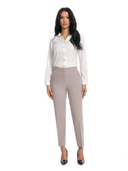 Women'S Mid Waisted Slim Fit Ankle Length Stretch Trousers Vibrant Red High Stretch Fabric with Pockets, Elegant Office Workwear & Evening Out Pants, Machine Washable All-Season Versatile Bottoms, Formal Attire Trousers, Easycare Trouser