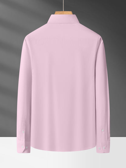 Men'S Long Sleeve Solid Color Business Dress Shirt, Elegant Collar, Stretch Fabric, Regular Fit, Single Button Front, Casual Outwear, Adult Sizes, Woven