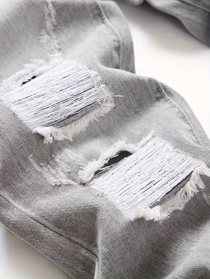 Slim Fit Men'S Jeans with Embroidery And Ripped Details