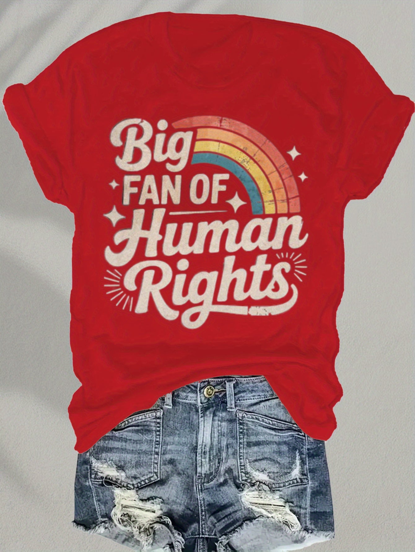 Women'S Short Sleeve T-Shirt, Christmas Women'S Clothing, Thanksgiving, Christmas Gift- Blend Human Rights Fan T-Shirt with Rainbow Pride Design Retro Font Statement T-Shirt, Suitable for Unisex Street Fashion Trend Graphic Top