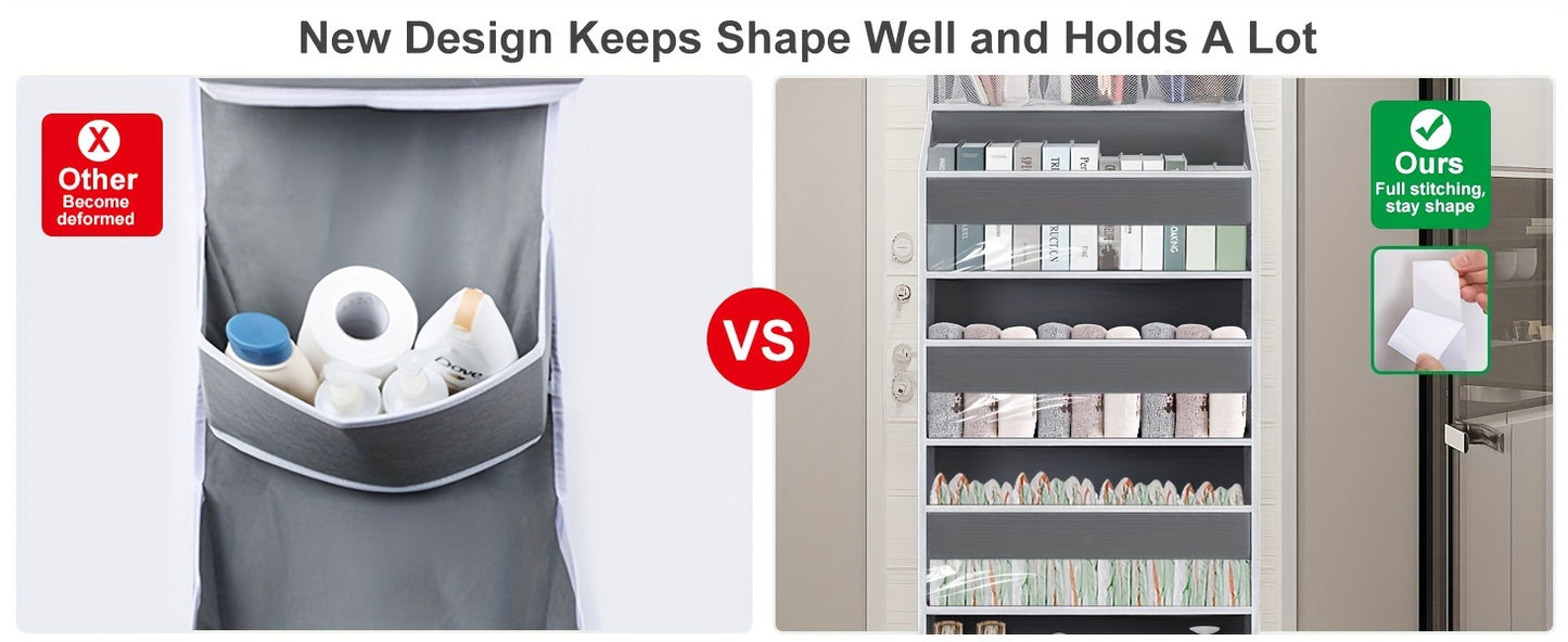 Over Door Hanging Organizer, No Tilt Closet Organizer for Diaper Kids Shoes Over Door Storage Organizer with 6 Large Capacity Pockets for Essentials Nursery Bedroom Bathroom