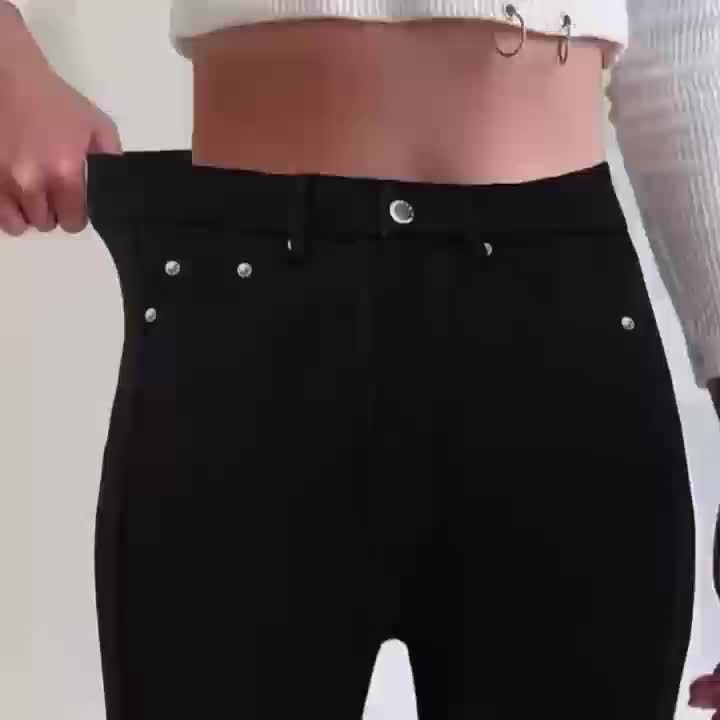 Women'S Plus Size High-Waisted Stretch Skinny Jeans - Elegant Dark Wash Black Tapered Leg with Beltless Design & Zipper Closure, for All-Season Casual to Formal Pants for Everyday & Formal Wear