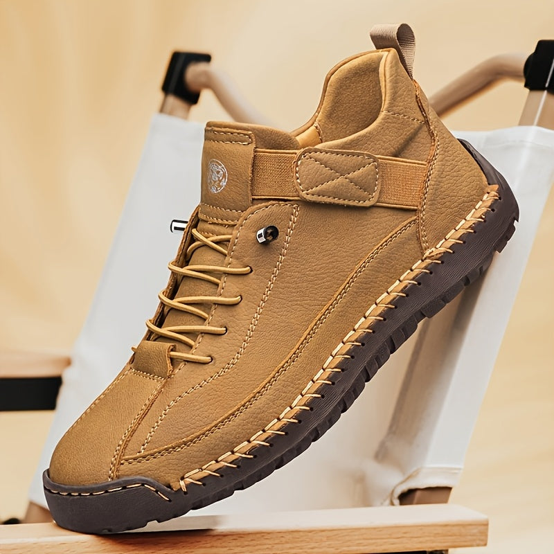 1pair CLOHOO Men's High-Top Ankle Boots - Casual Street Fashion Style, Solid Color, All-Season Comfort, Handcrafted Rubber Sole, Elastic Band Closure, Round Toe, Faux Upper/Inner/Insole, for Hiking & Daily Wear
