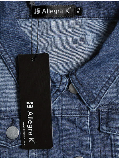 Women's Buttoned Washed Denim Vest Jacket W Chest Flap Pockets