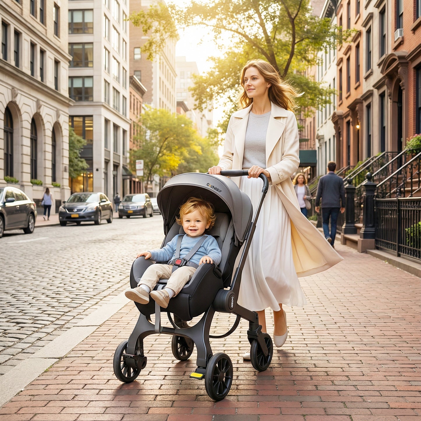 Cochildor Foldable Stroller Portable Travel Carriage with Bidirectional Push (Front/Reverse), Adjustable Canopy & Lightweight - Foldable for Airplane, Public Transport - Newborn Stroller, Frame