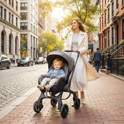 Cochildor Foldable Stroller Portable Travel Carriage with Bidirectional Push (Front/Reverse), Adjustable Canopy & Lightweight - Foldable for Airplane, Public Transport - Newborn Stroller, Frame