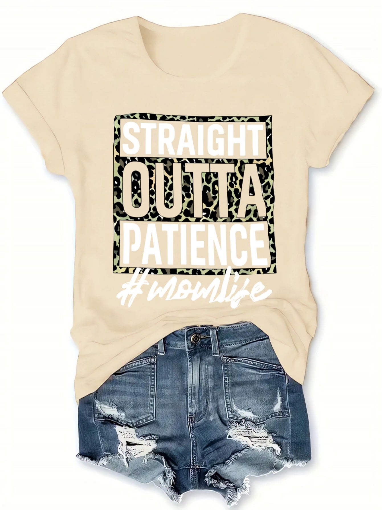 Women'S Casual T-Shirt, Printed with "Patience is Worn Out" Letter Pattern, Short Sleeve Round Neck Design, Suitable for All Seasons, Fabric, Fiber, - Fashionable and Comfortable Clothing