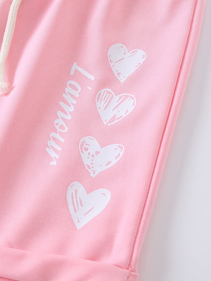 4pcs Girls' Summer Shorts with Heart Print & Bow Front - Non- Bow Tie Waistband, Machine Washable Casual Shorts Suitable for, Playdates, Casual Attire - Spring/Summer Outfits for to, Perfect for Outdoor
