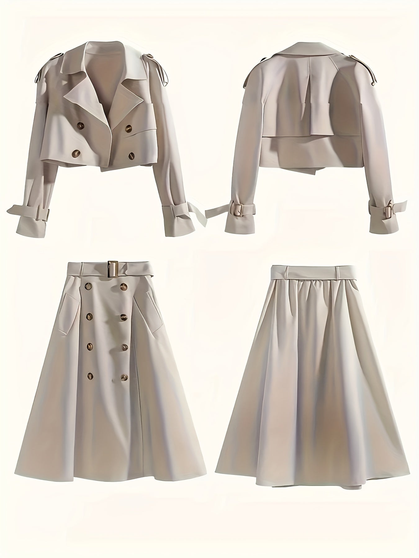 2026 New Arrivals In Elegant Style: Stylish Set Of Short Windbreaker Coat + High-waist Double-breasted Skirt, Perfect for Office Commuting, Game Day Outfit, Football Fan Gear for All Fans