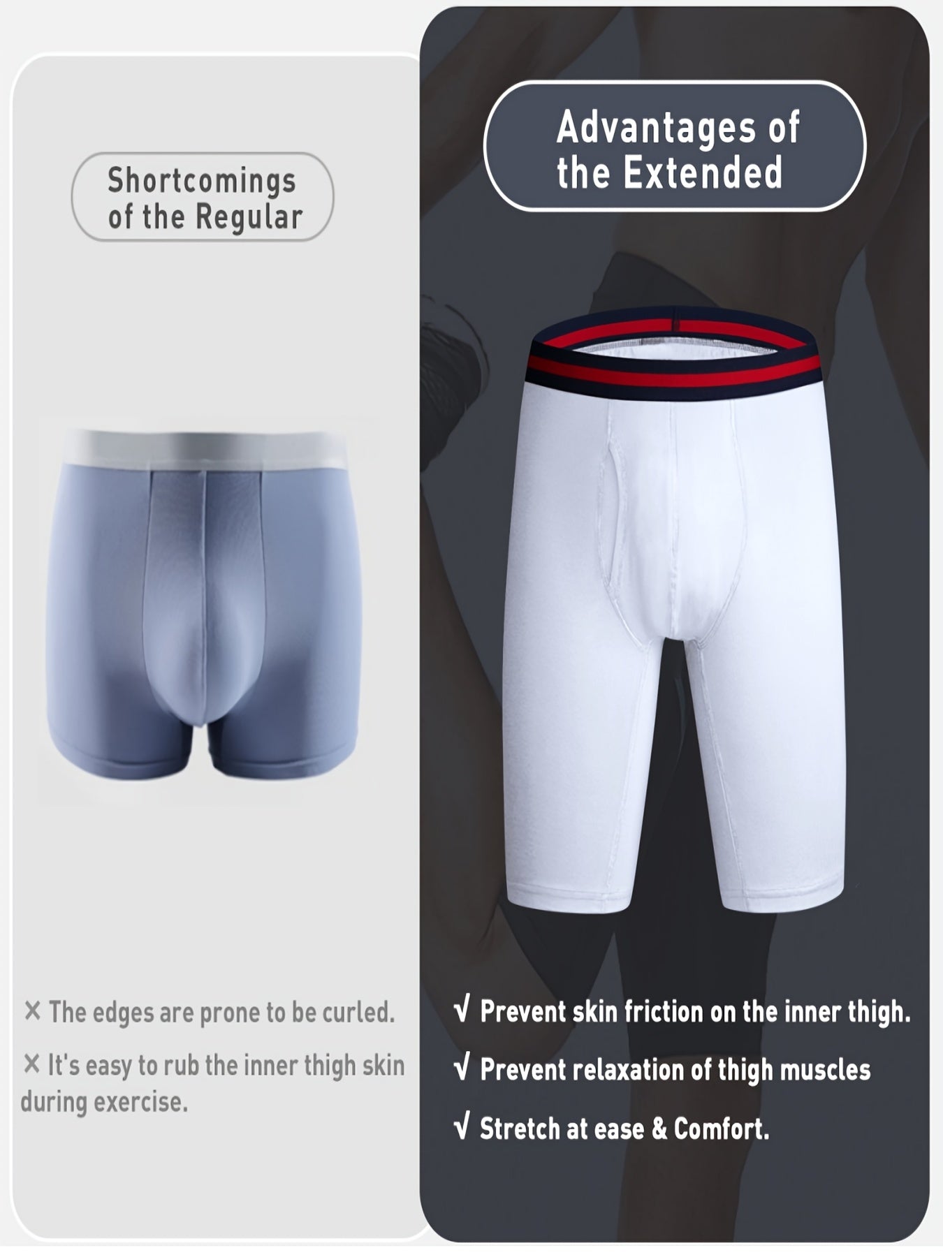 4pcs Men's Long Leg Cotton Underwear Total Support Pouch Boxer Briefs with Open Fly Pouch, Men's Cycling Sports Wear Bottoms, Moisture Wicking & Breathable Slimming Shapewear Body Shape for Men