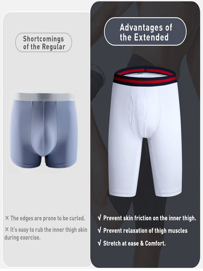 4pcs Men's Long Leg Cotton Underwear Total Support Pouch Boxer Briefs with Open Fly Pouch, Men's Cycling Sports Wear Bottoms, Moisture Wicking & Breathable Slimming Shapewear Body Shape for Men