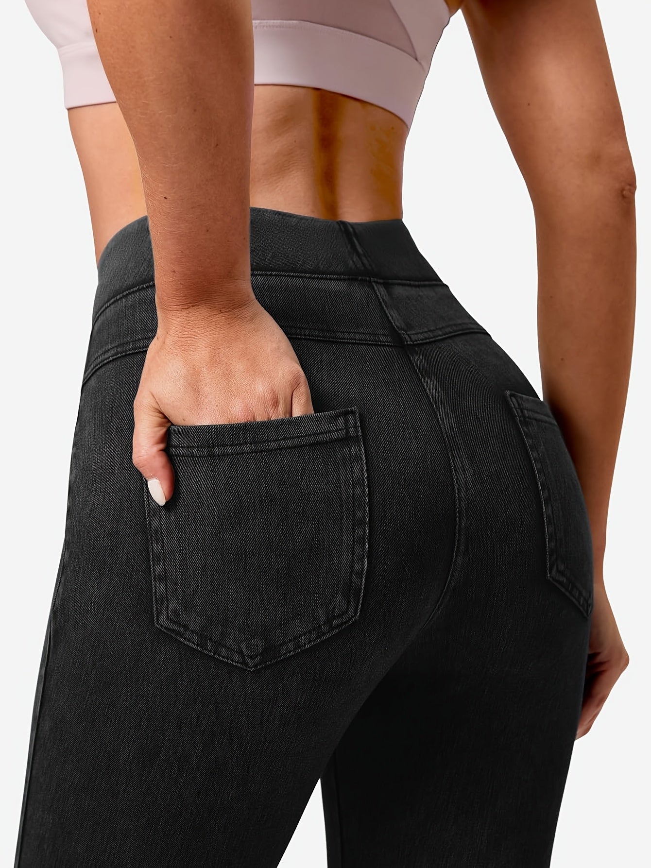 Jeggings Pull On Stretchy Jeans for Women High Waisted Skinny Jean Leggings Tummy Control Denim Pants with Pockets