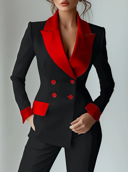 A Niche Formal Contrasting Color Double Breasted Lapel Suit Jacket