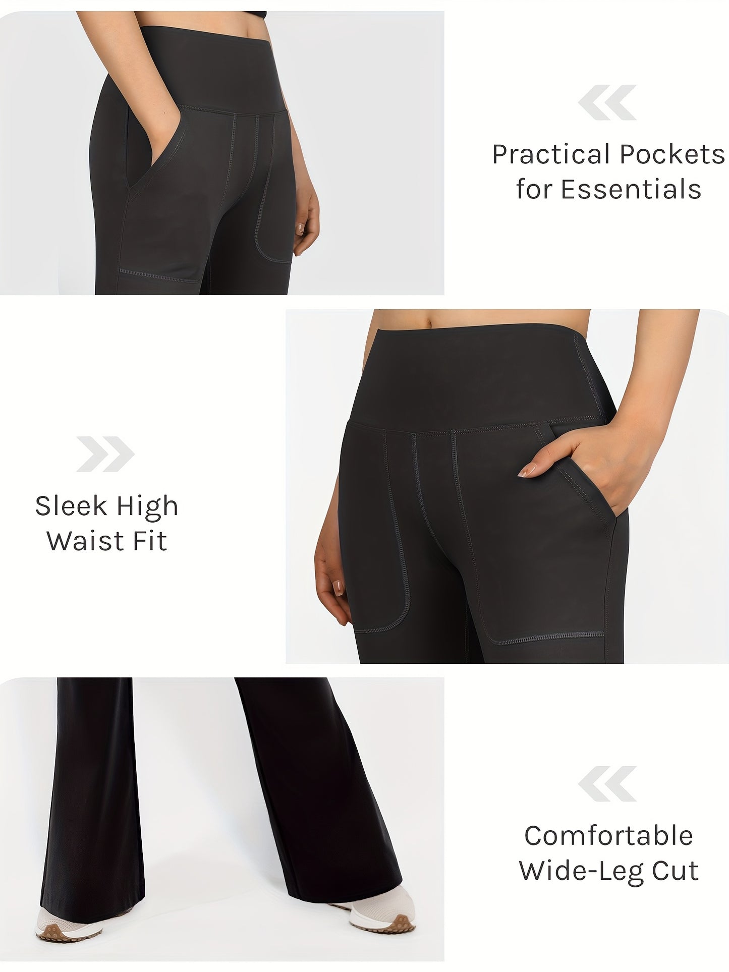 Women's High-Waisted Yoga Pants with Deep Pockets - Non-See-Through Tummy Control Workout Leggings, Stretchy Wide-Leg Flare Bottoms for Yoga, Running, Gym - All-Season Fitness Pants, Activewear Bottoms, Stylish Activewear, Durable Construction, Flared Leg