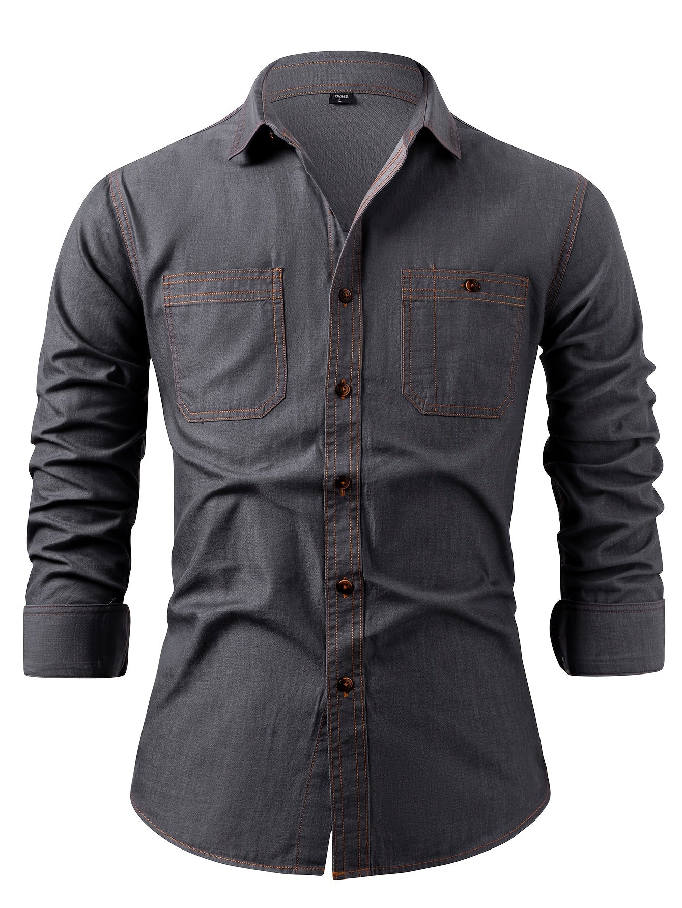 A Stylish Men's Casual Shirt With Long Sleeves And A Jacket, A New Spring And Autumn Men's Top With A Solid Color Pocket Design And A Lapel Collar.