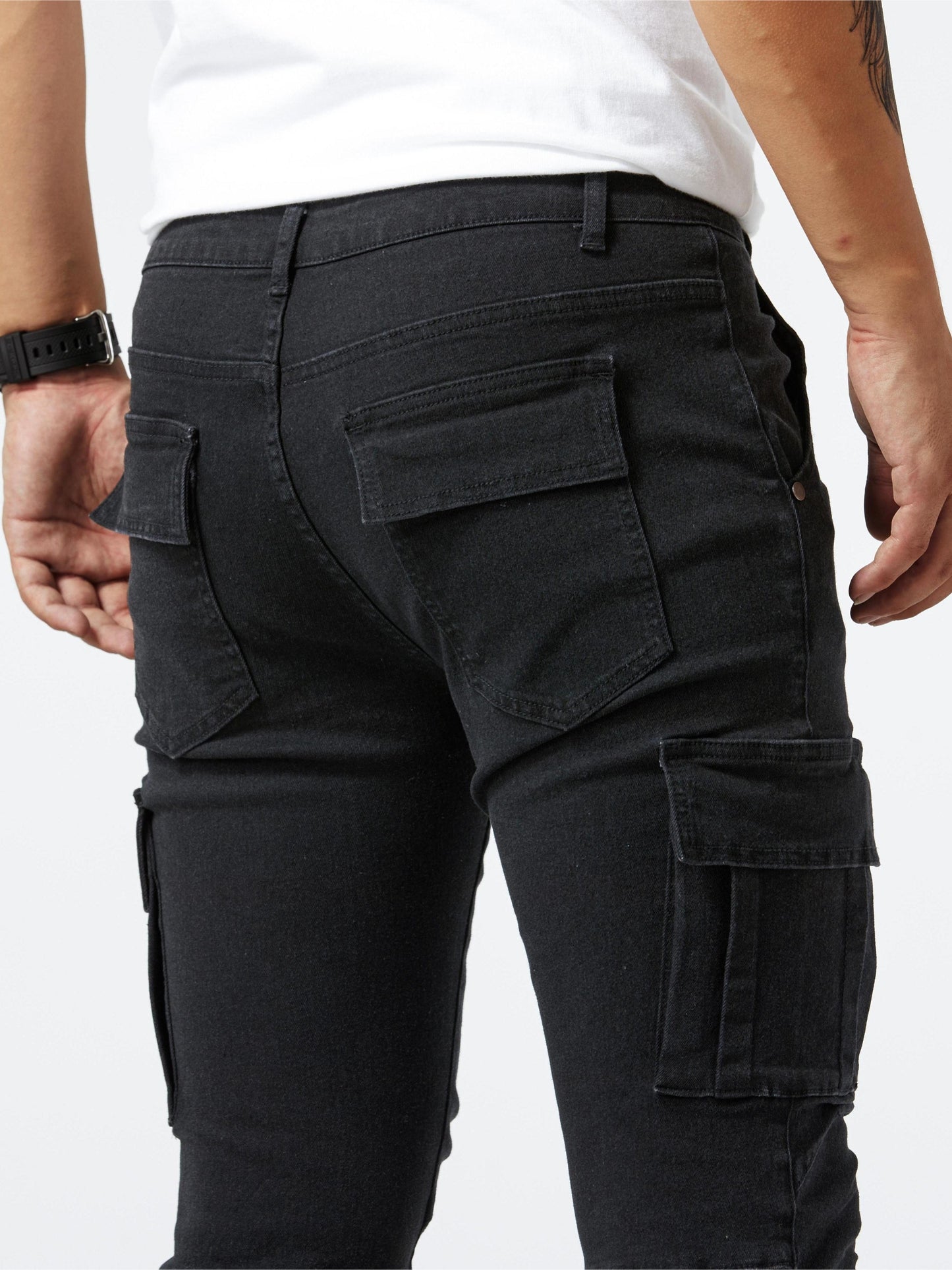 Slim Fit Multi Pocket Jeans, Men's Casual Street Style High Stretch Denim Pants for All Seasons Outdoor