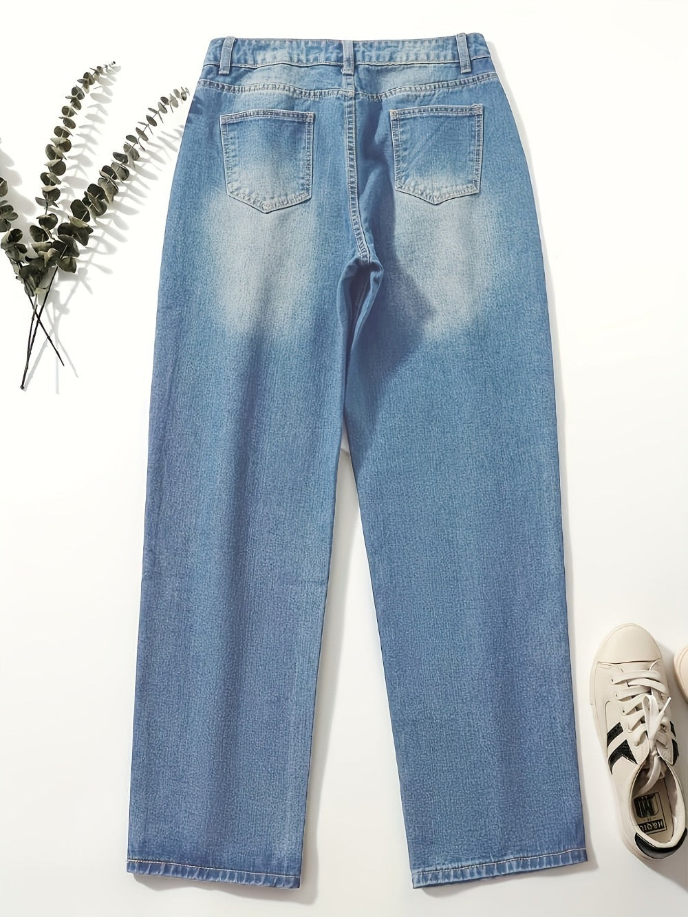 Women's Straight Leg Jeans - Sky Blue Stretch