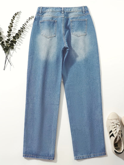 Women's Straight Leg Jeans - Sky Blue Stretch