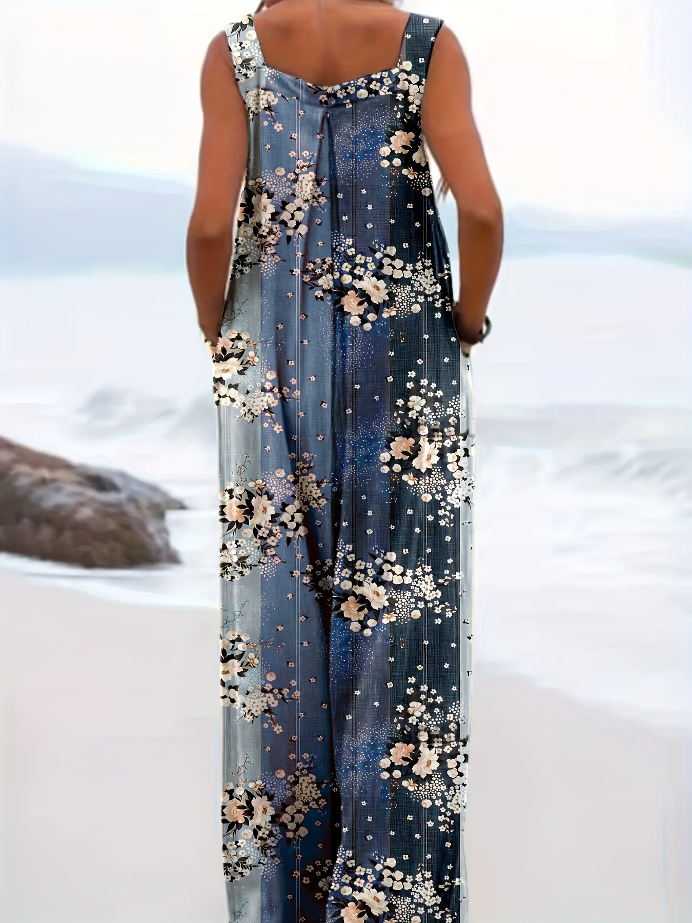 Plus Size Women's Floral Print Pocket Jumpsuit - Casual Button Front Wide-Leg Overalls, Perfect for Spring & Summer Beach Outings, Spring Fashion | Buttonfront Jumpsuit | Breathable Fabric