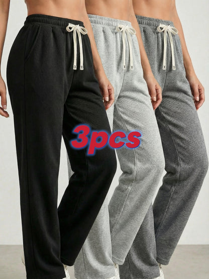 Three-Pack Of All-Season Trendy Versatile Pants [Soft Sweatpants] [Runs Large, Recommend Ordering One Size Down] Women's Soft Sweatpants - Loose Fit, Elastic Drawstring Waistband, Two Side Pockets - Machine Washable, S Bracelet Included.