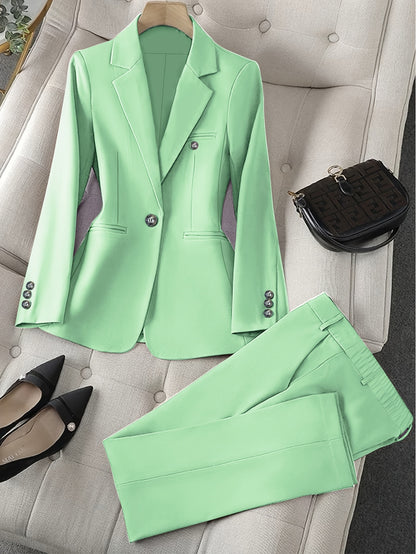 Solid Color Single Button Long Sleeve Single-Breasted Waistcoat Suit Pants Two-Piece Set