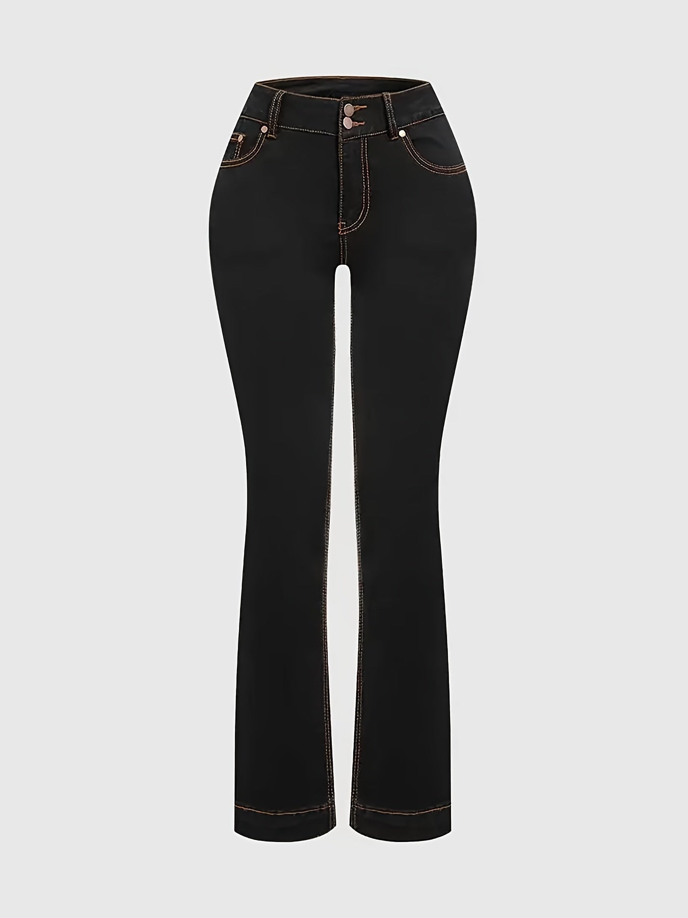 Women'S Classic Five-Pocket Stretch Denim Jeans - Mid-Rise Regular Fit with Button Detail, All-Season Versatile Casual Pants for Home, Travel & Shopping, Comfortable Travel Jeans, Durable Fabric Jeans