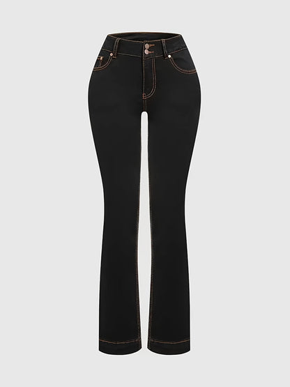 Women'S Classic Five-Pocket Stretch Denim Jeans - Mid-Rise Regular Fit with Button Detail, All-Season Versatile Casual Pants for Home, Travel & Shopping, Comfortable Travel Jeans, Durable Fabric Jeans